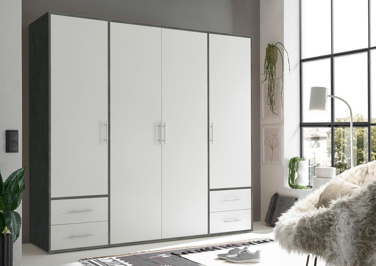 DREHTÜRENSCHRANK in Grau, Weiss  - Weiss/Alufarben, Konventionell, Holzwerkstoff/Kunststoff (206/195/60cm) - Carryhome