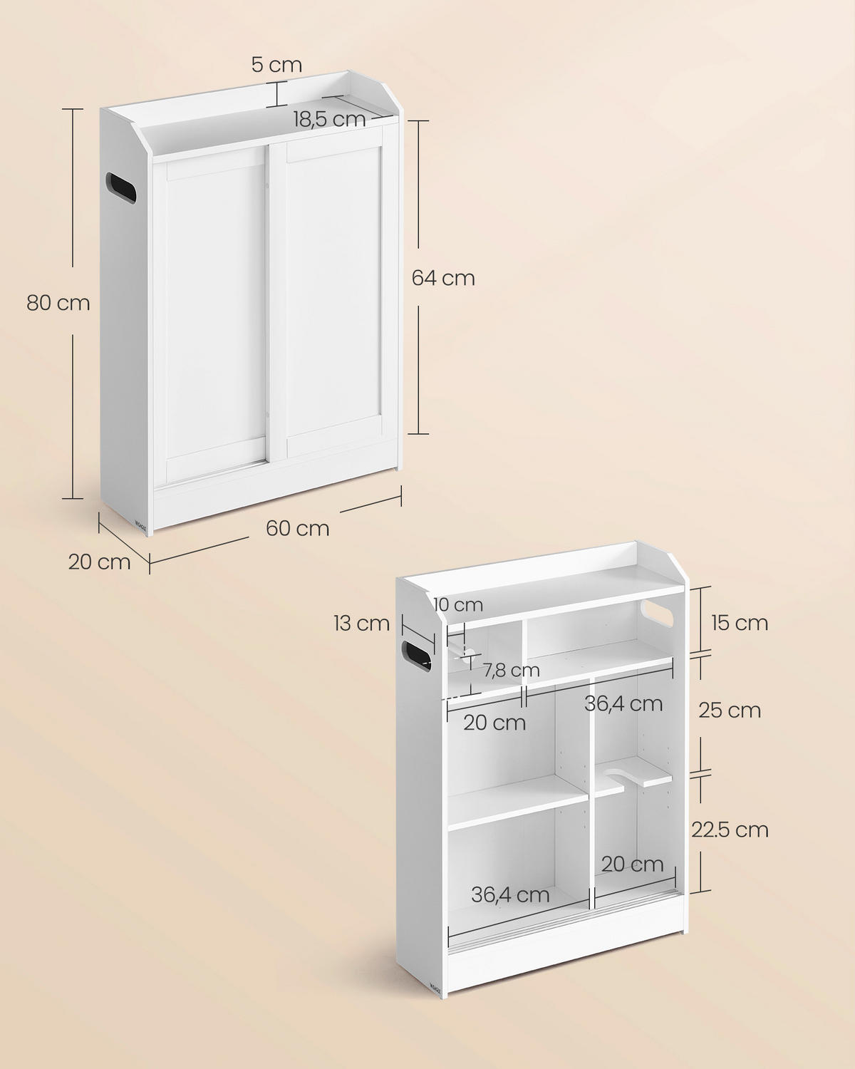MIDISCHRANK 60/80/20 cm  - Weiß, MODERN, Holzwerkstoff/Metall (60/80/20cm) - MID.YOU
