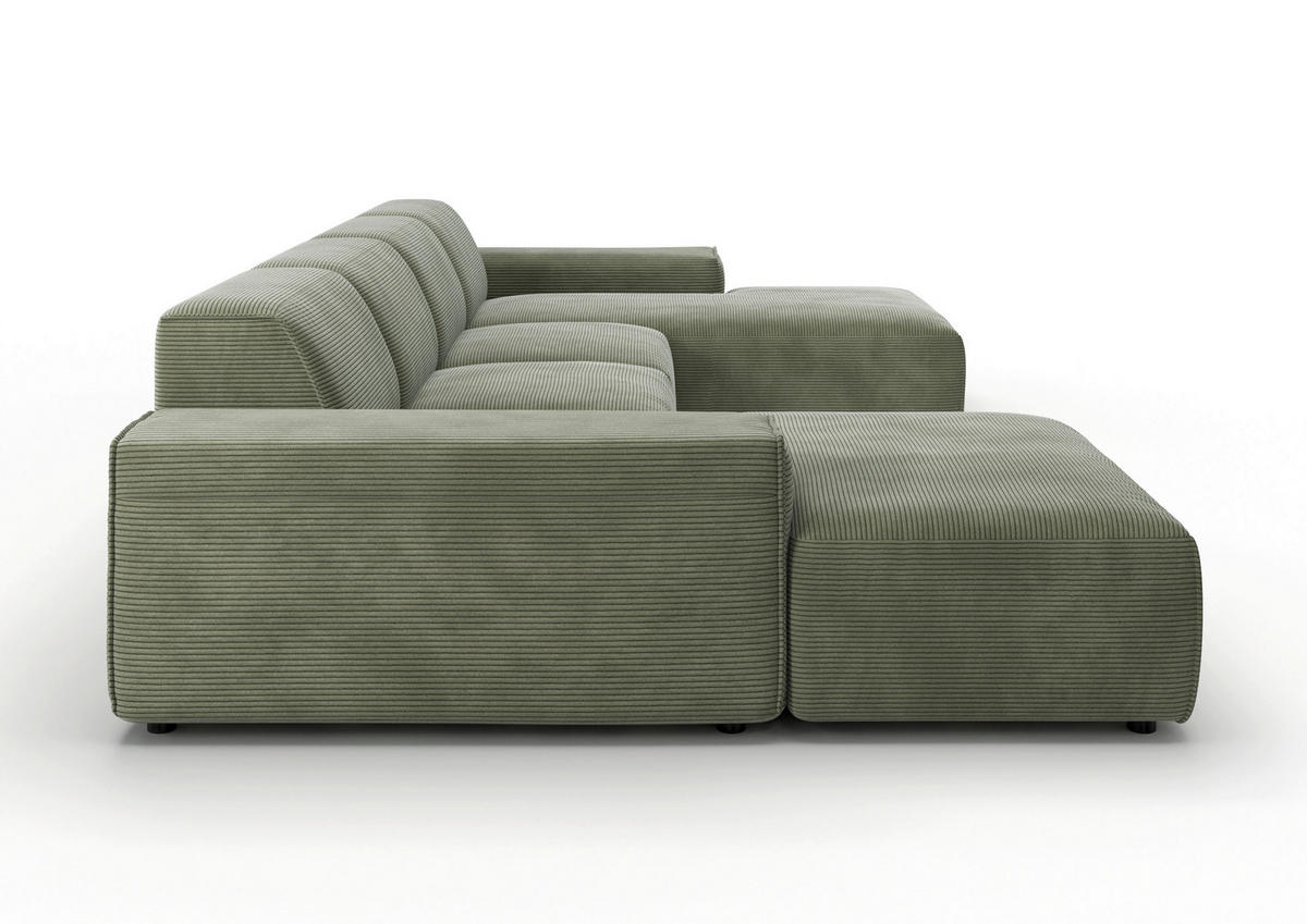 WOHNLANDSCHAFT Khaki Cord  - Khaki/Schwarz, MODERN, Kunststoff/Textil (189/340/189cm) - Pure Home Lifestyle
