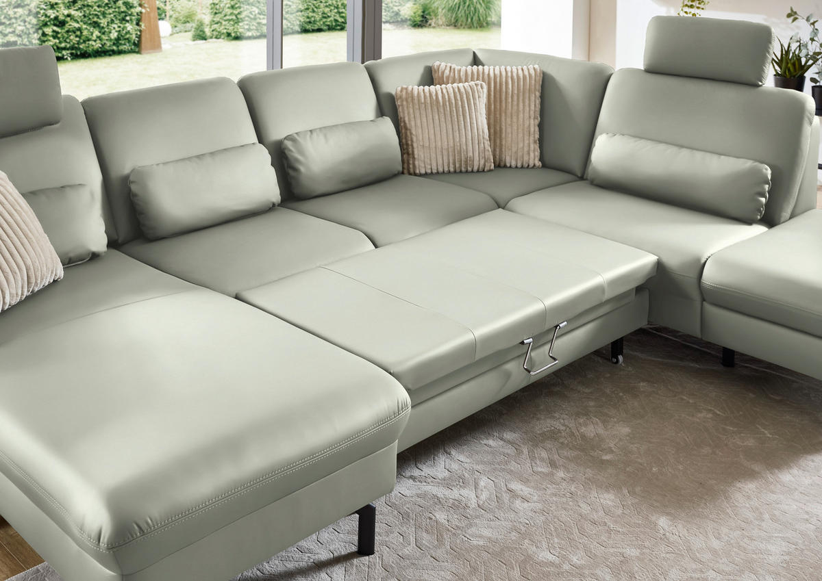 WOHNLANDSCHAFT Echtleder Silberfarben  - Silberfarben/Schwarz, Konventionell, Leder/Metall (168/306/224cm) - Beldomo Premium
