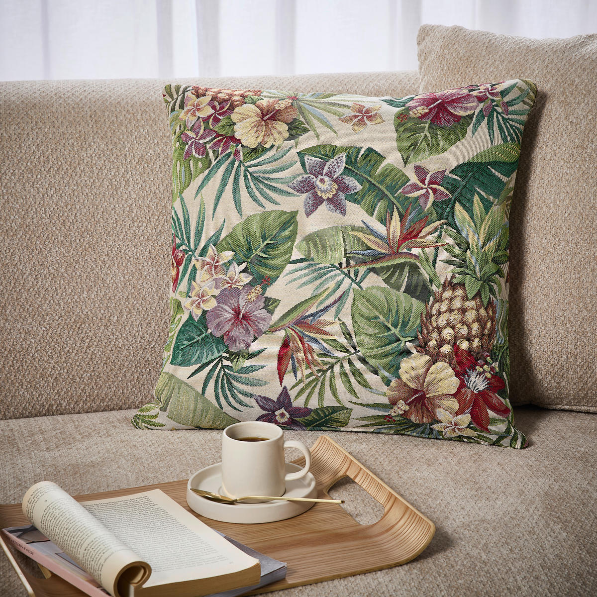 KISSENHÜLLE BLÄTTER 45/45 cm  - Multicolor, KONVENTIONELL, Textil (45/45cm) - Esposa