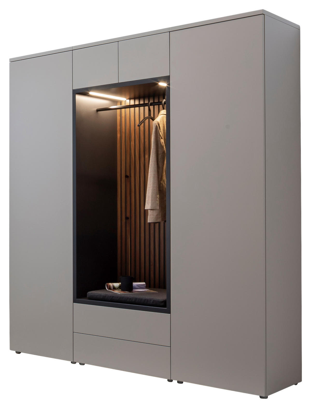 GARDEROBE 5-teilig  in 196/233/59 cm  - Anthrazit/Nussbaumfarben, Design, Holz/Holzwerkstoff (196/233/59cm) - Moderano