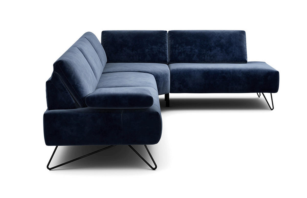 ECKSOFA Cosy Dunkelblau Samt  - Schwarz/Dunkelblau, Design, Textil/Metall (288-303/213cm) - SENSOO