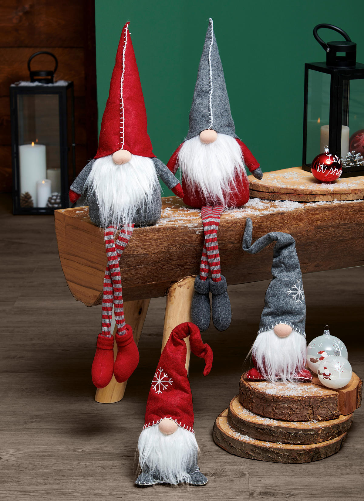 MANÓ - piros/fehér, Trend, kő/textil (13/40/12cm) - X-Mas
