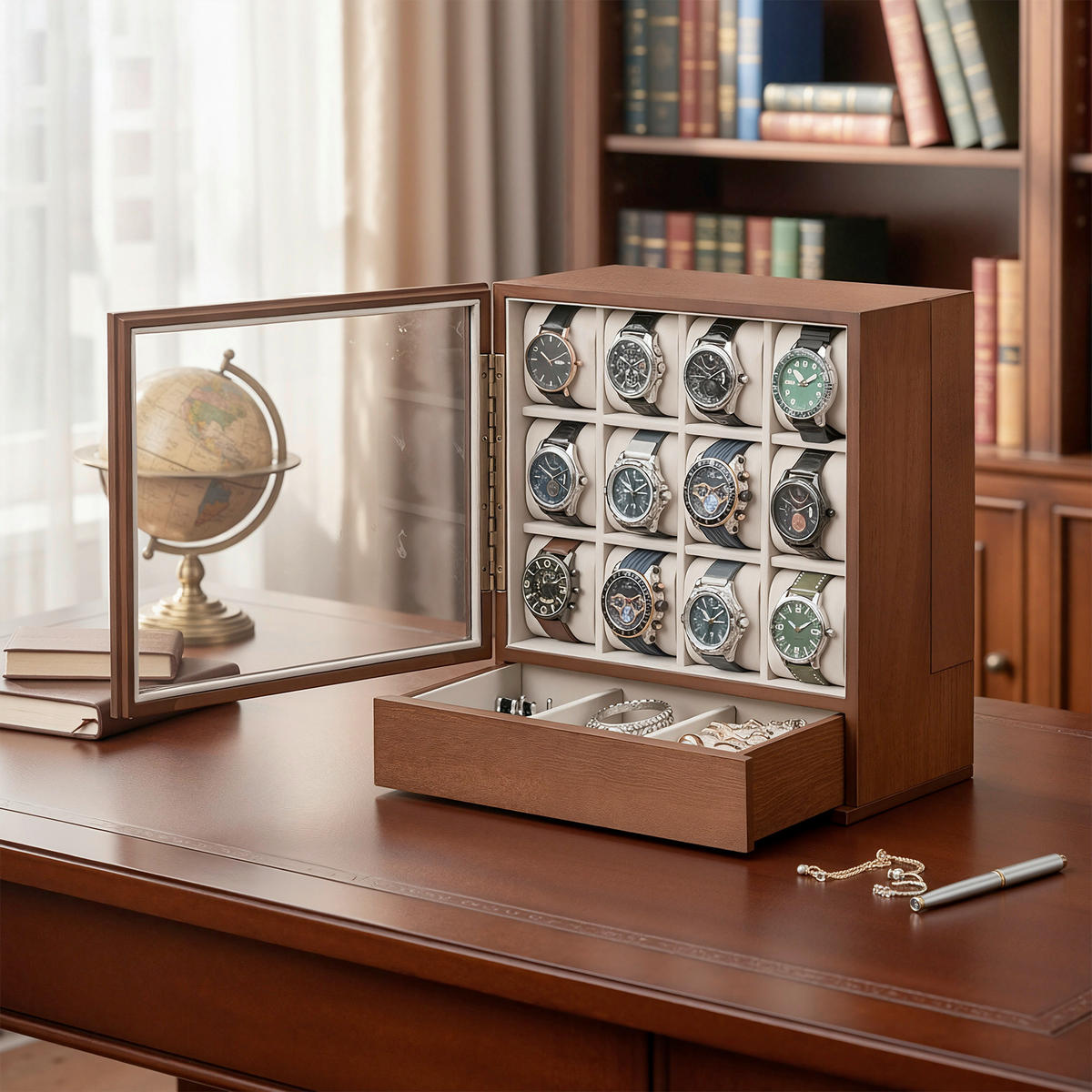 UHRENBOX - Nussbaumfarben, Trend, Holzwerkstoff/Textil (29.5/32.5/15cm) - Boxxx