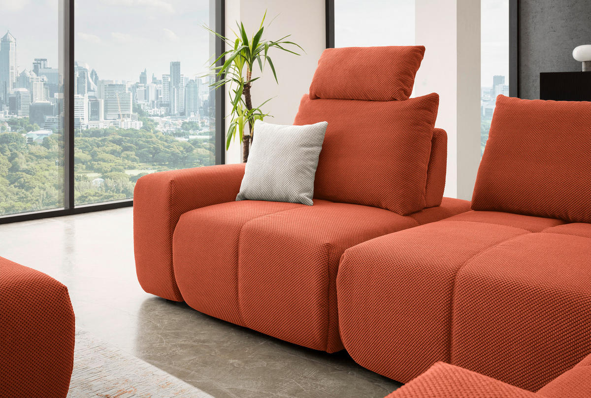 ECKSOFA in Velours Terracotta  - Terracotta/Schwarz, Design, Kunststoff/Textil (326/236cm) - Xora