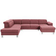 WOHNLANDSCHAFT inkl.Funktionen Hellrot Webstoff  - Hellrot/Silberfarben, Design, Textil/Metall (226/320/168cm) - Xora
