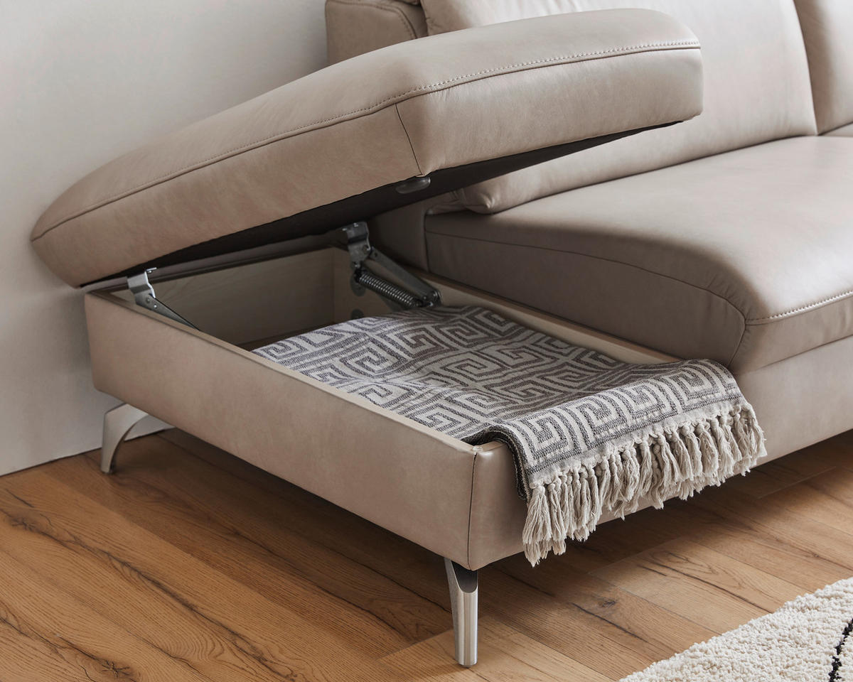 ECKSOFA in Echtleder Creme  242/294 cm  - Edelstahlfarben/Creme, Design, Leder/Metall (242/294cm) - Himolla Komfortklass