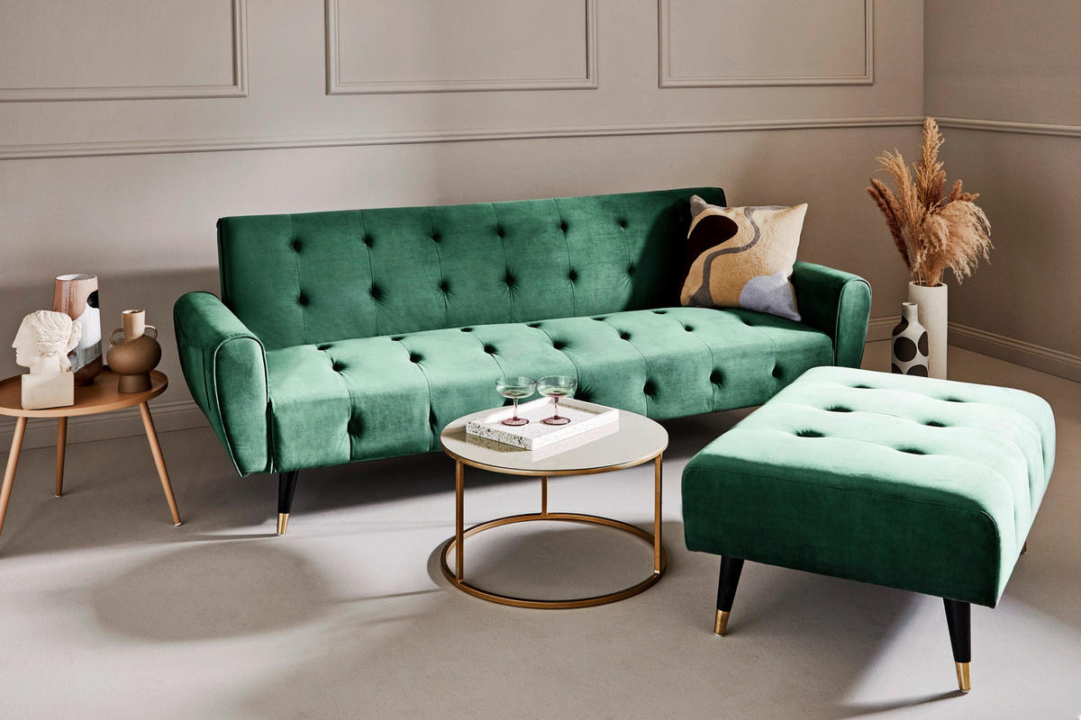 ECKSCHLAFSOFA CHILLAX DREAM CORNER EU Grün Samt  - Goldfarben/Schwarz, MODERN, Holz/Textil (213/153/173cm) - Livetastic