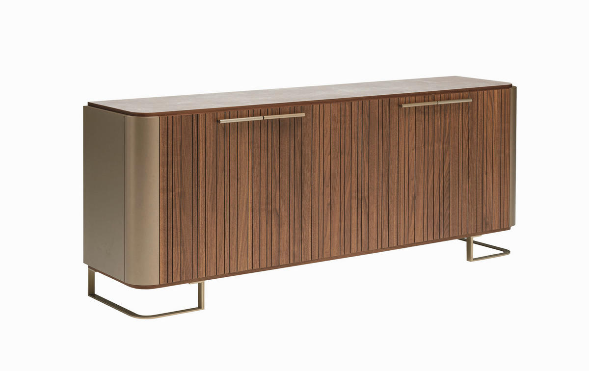 TÁLALÓSZEKRÉNY 210/83/48 cm  - Pezsgő/diószínű, Konventionell, bőr/kő (210/83/48cm) - Novel