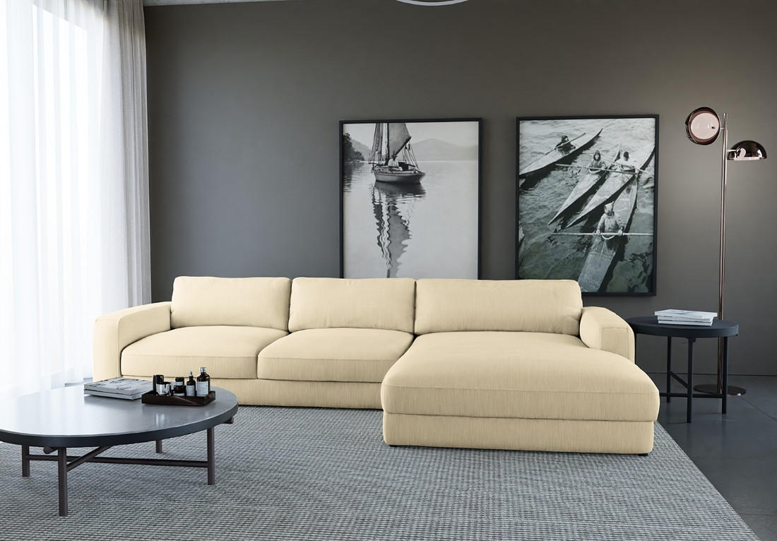 ECKSOFA in Cord Creme - Creme/Schwarz, Modern, Textil (303/84/176cm) - Trendmanufaktur