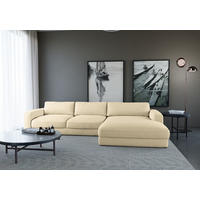 ECKSOFA in Cord Creme  - Creme/Schwarz, Modern, Textil (303/84/176cm) - Trendmanufaktur
