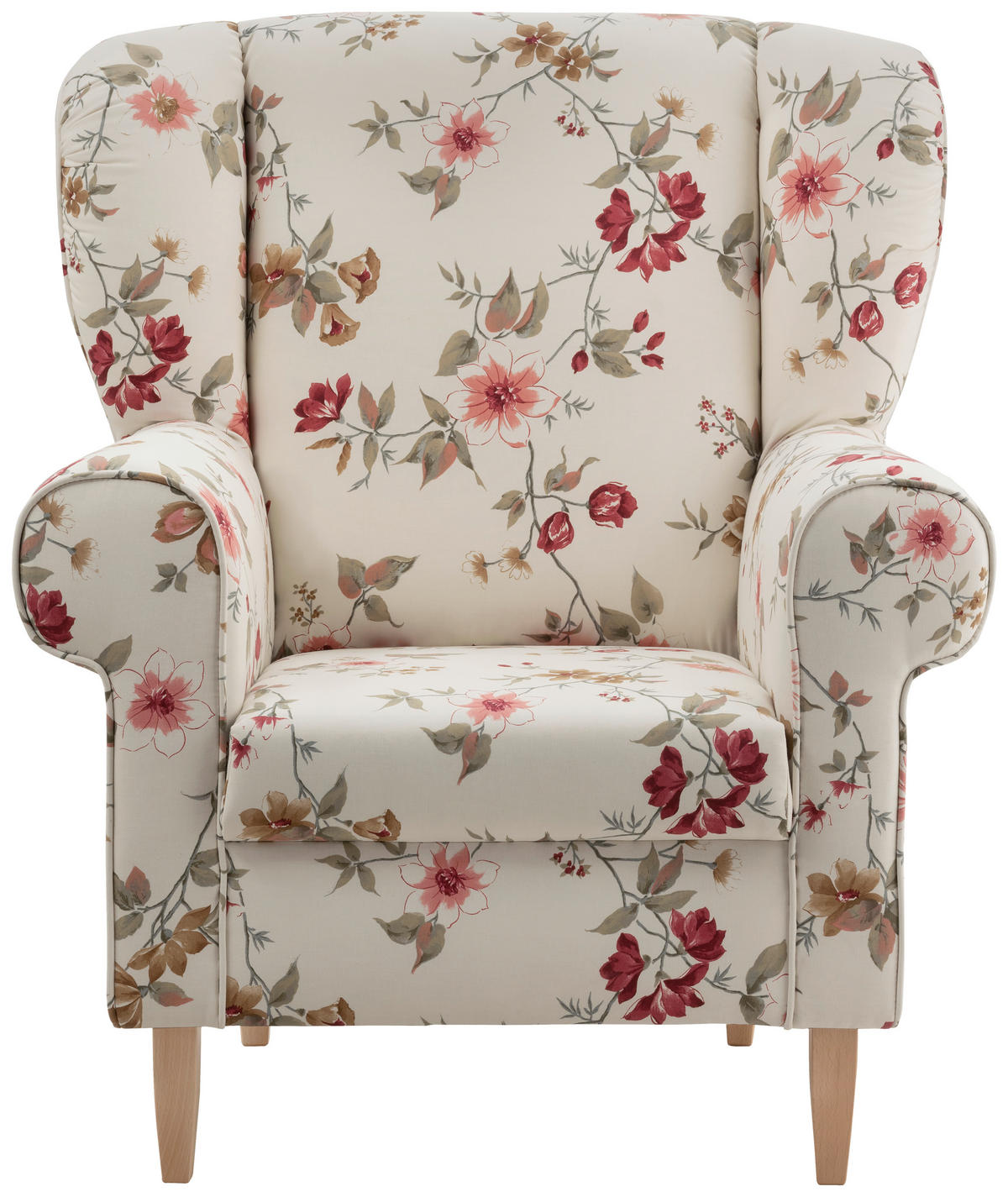 SESSELSET in Webstoff Rot, Buchefarben, Beige  - Beige/Rot, KONVENTIONELL, Holz/Textil (80/102/86cm) - Livetastic