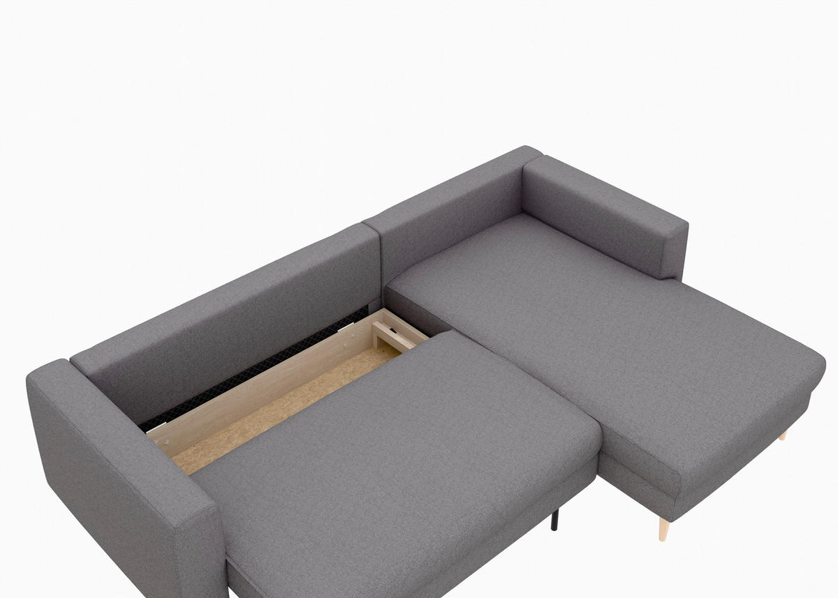 ECKSCHLAFSOFA  mit Rücken echt, Armteil links, Armteil rechts Struktur Anthrazit  - Anthrazit/Buchefarben, MODERN, Holz/Textil (232/161cm) - Trendmanufaktur