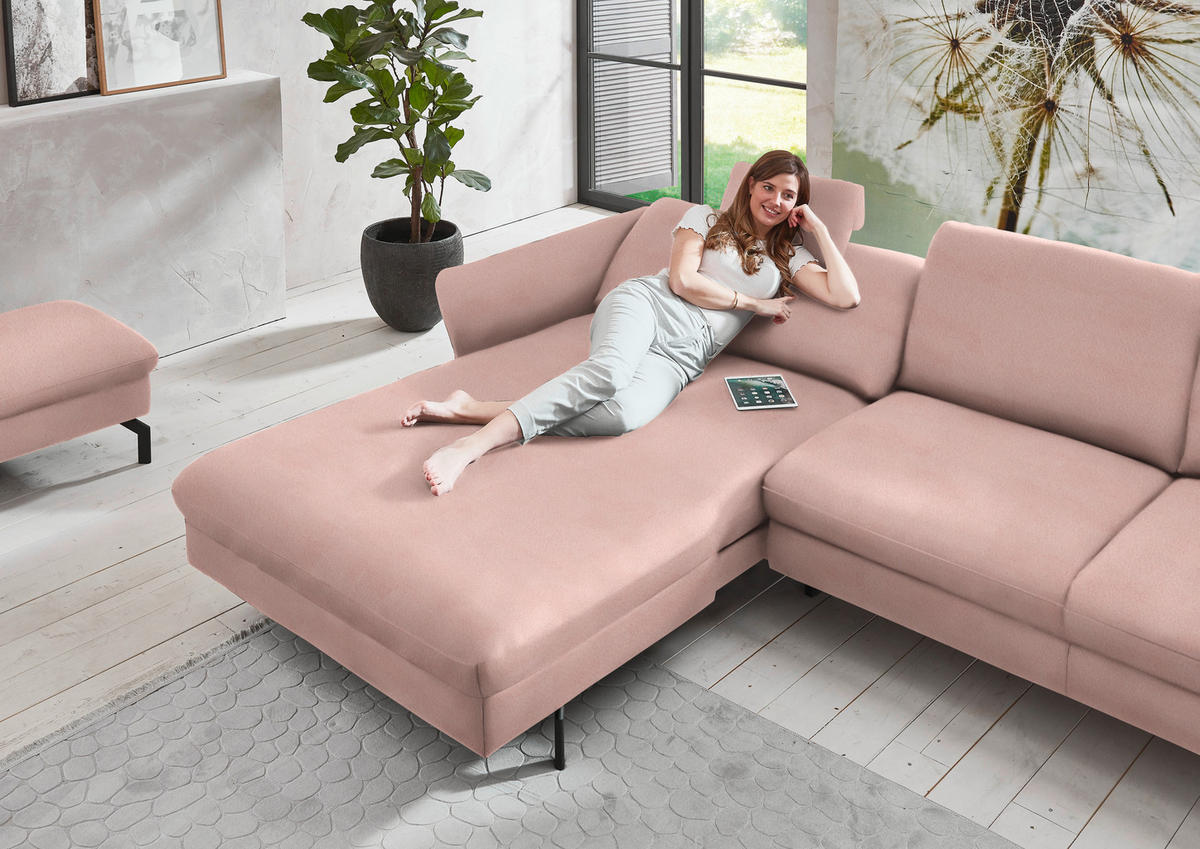 ECKSOFA in Velours Rosa  179/306 cm  - Schwarz/Rosa, Design, Textil/Metall (179/306cm) - Beldomo System
