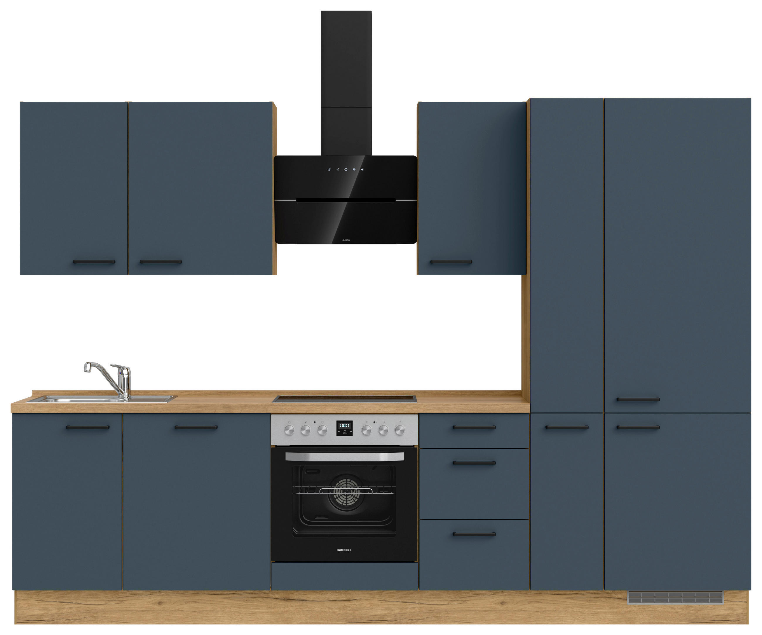 KÜCHENLEERBLOCK 300 cm   in Blau, Eichefarben  - Blau/Eichefarben, MODERN, Holzwerkstoff/Metall (300cm) - Nobilia