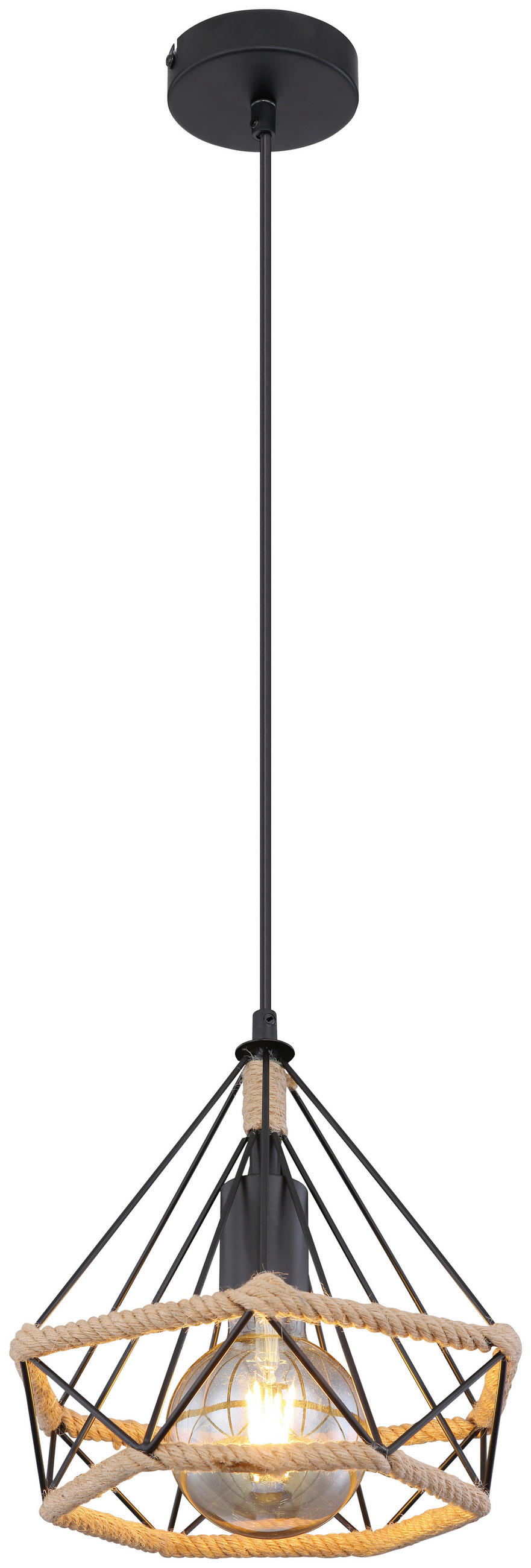 ZÁVĚSNÉ SVÍTIDLO, 25/150 cm  - černá/hnědá, Natur, kov/přírodní materiály (25/150cm) - Globo