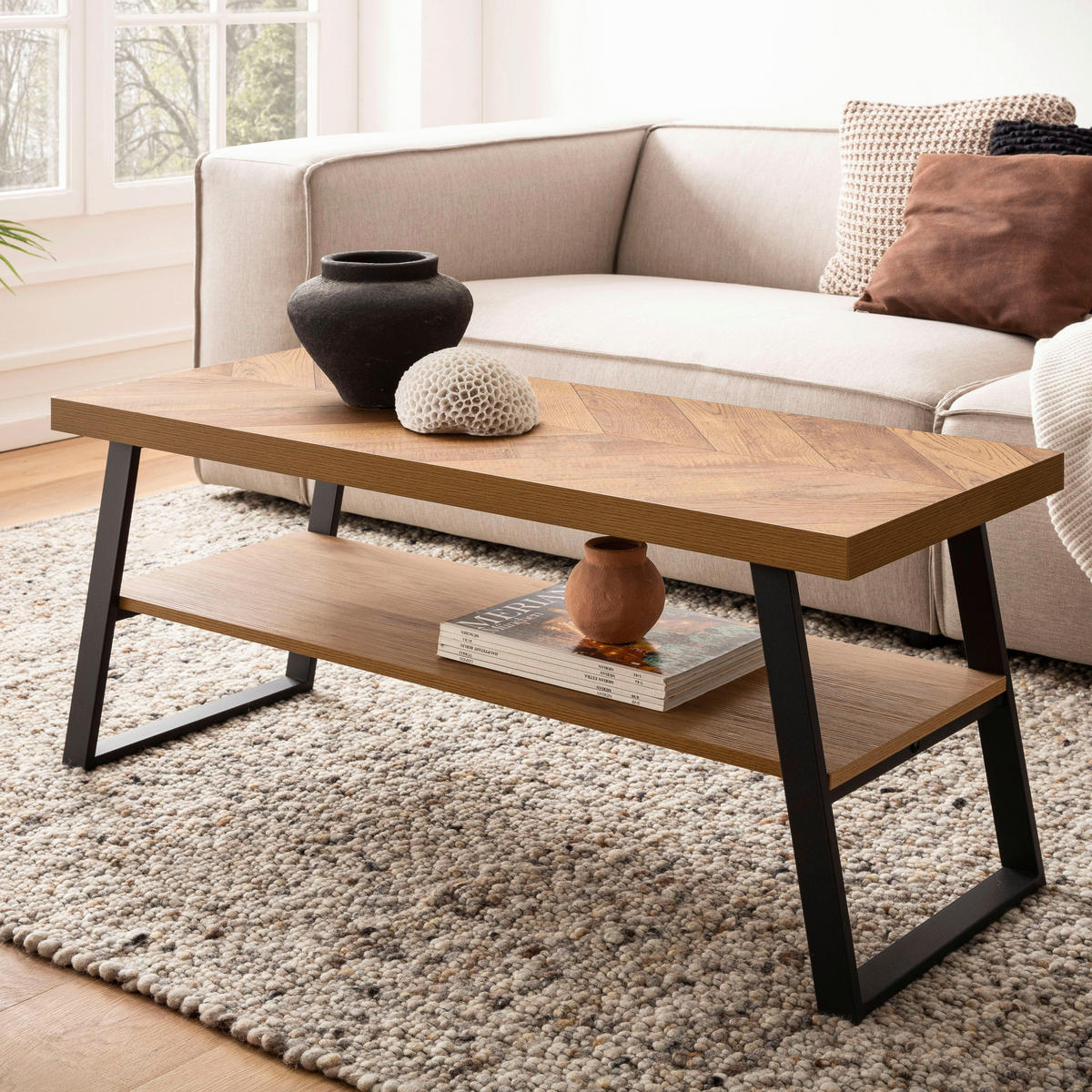 COUCHTISCH 100/40/41 cm rechteckig Eichefarben  - Eichefarben/Schwarz, Design, Holzwerkstoff/Metall (100/40/41cm) - MID.YOU