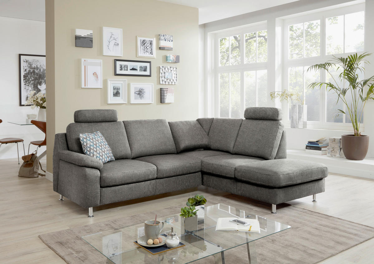 ECKSOFA in Webstoff Dunkelgrau  - Dunkelgrau/Alufarben, Konventionell, Textil/Metall (241/200cm) - Beldomo System