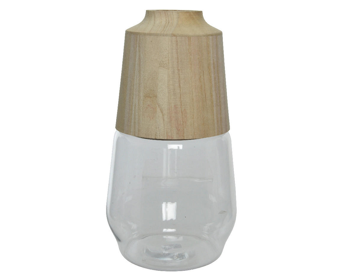 VÁZA, dřevo, sklo, 28,5 cm - Basics, dřevo/sklo (28,5cm)