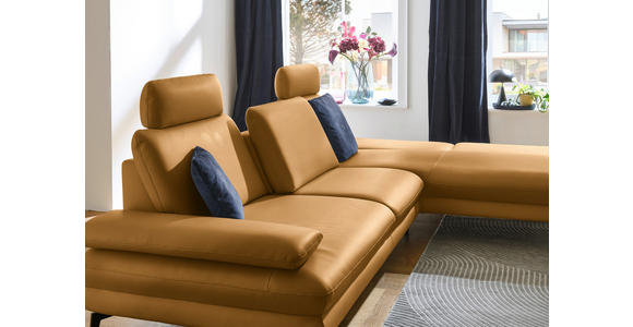 ECKSOFA in Echtleder Currygelb  308/195 cm  - Currygelb/Schwarz, Design, Leder/Metall (308/195cm) - Dieter Knoll
