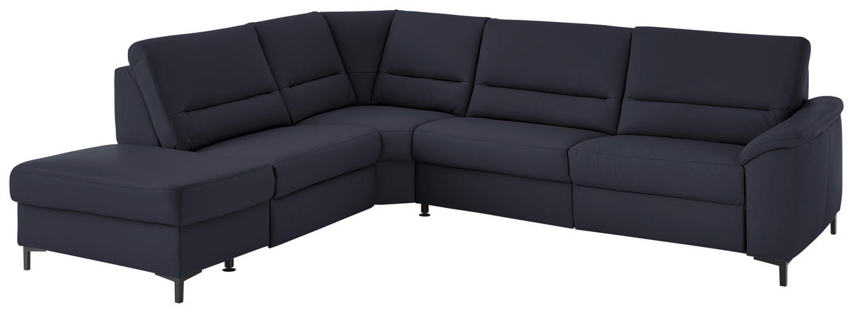 ECKSOFA  in Echtleder Dunkelblau  249/290 cm  - Schwarz/Dunkelblau, KONVENTIONELL, Leder/Metall (249/290cm) - Beldomo Premium