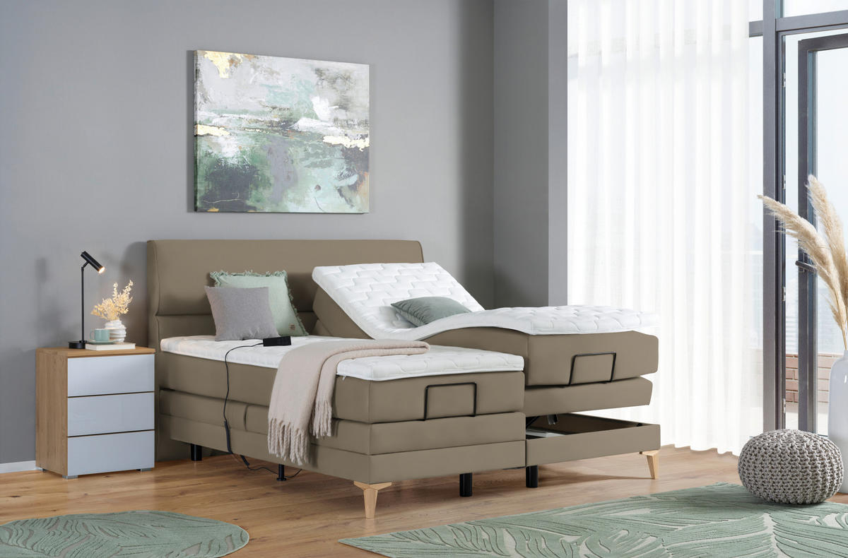 BOXSPRINGBETT 180/200 cm  in Graubraun  - Eichefarben/Graubraun, Konventionell, Holz/Textil (180/200cm) - Voleo
