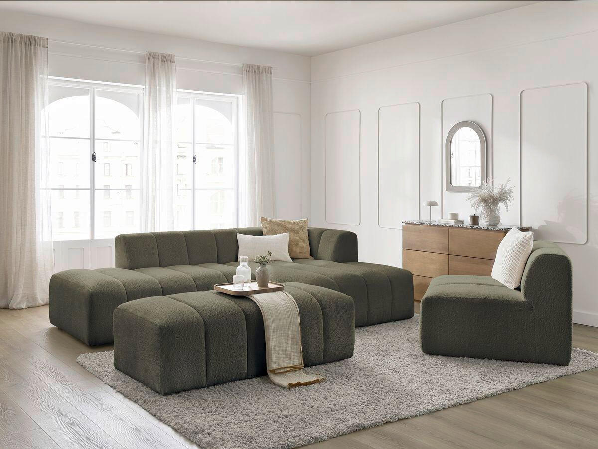 ECKSOFA Ottomane rechts  ANNECY Grün Bouclé  - Schwarz/Grün, MODERN, Kunststoff/Textil (262/170cm)