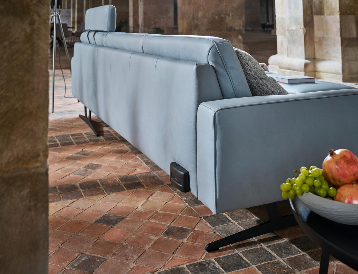 ECKSOFA in Echtleder Hellblau  - Anthrazit/Hellblau, Konventionell, Leder/Metall (324/179cm) - Johann Jakob