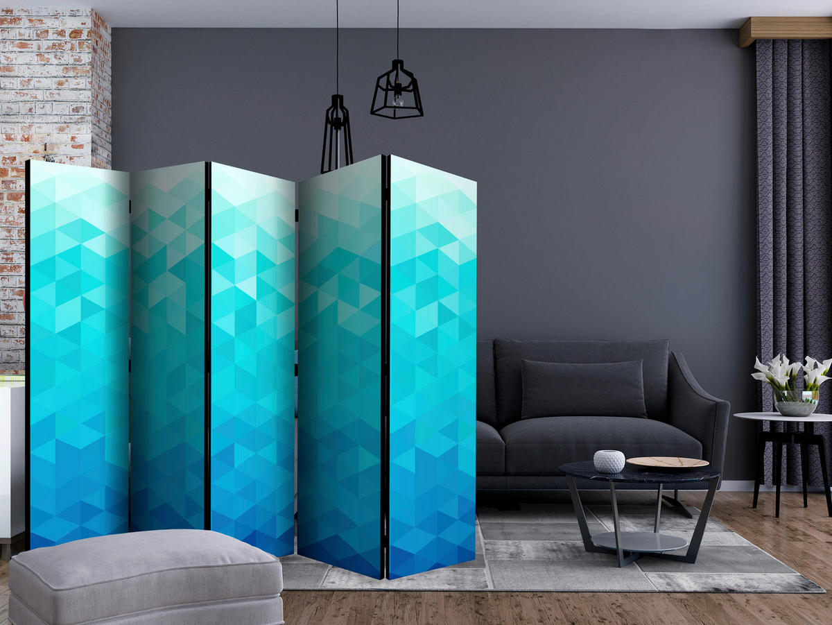 PARAVENT mit 5  Flügel - Blau/Hellblau, Basics, Holz/Kunststoff (225/172/3cm) - artgeist
