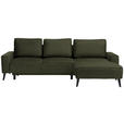 ECKSOFA in Velours Olivgrün  - Schwarz/Olivgrün, Basics, Holz/Textil (260/161cm) - Carryhome