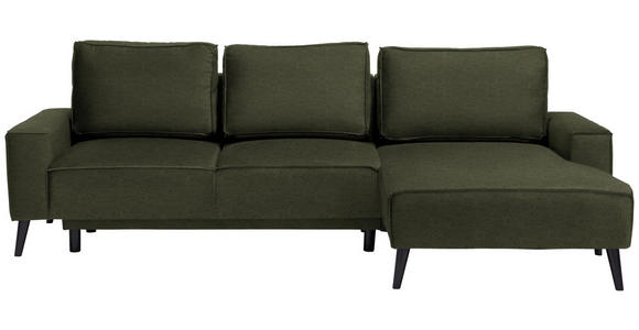 ECKSOFA in Velours Olivgrün  - Schwarz/Olivgrün, Basics, Holz/Textil (260/161cm) - Carryhome