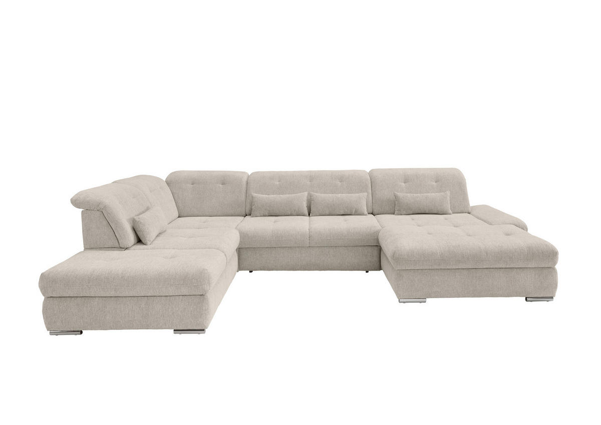 WOHNLANDSCHAFT in Chenille Beige  - Chromfarben/Beige, Design, Textil/Metall (254/376/195cm) - Livetastic