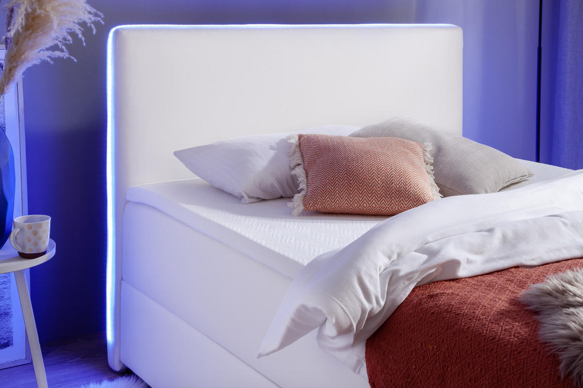 BOXSPRINGBETT 120/200 cm  in Weiß  - Silberfarben/Weiß, MODERN, Kunststoff/Textil (120/200cm) - Livetastic
