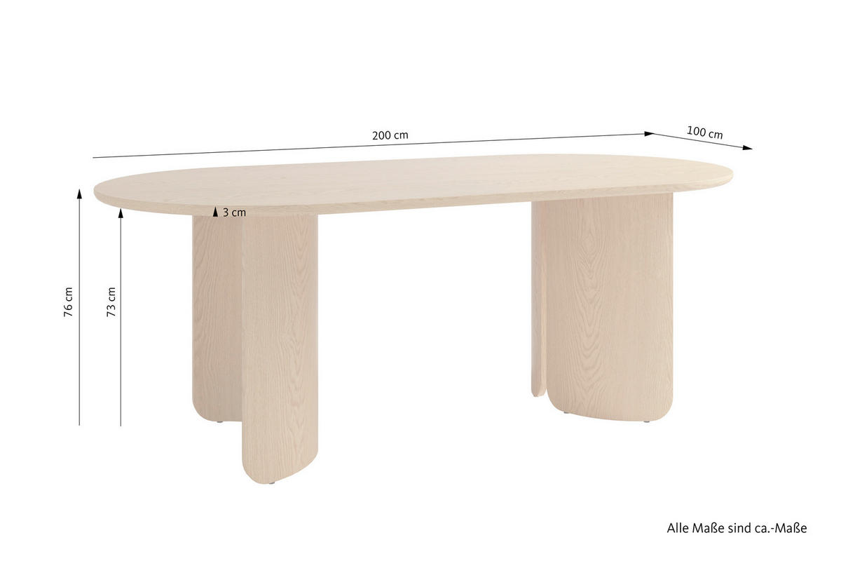 ESSTISCH 200/100/76 cm Echtholz, Nachbildung  Holzwerkstoff Eiche Bianco  - Eiche Bianco, MODERN, Holzwerkstoff (200/100/76cm) - Schöner Wohnen