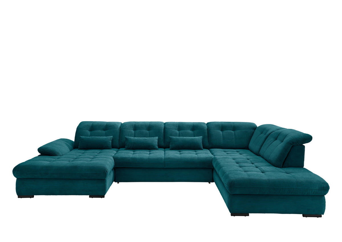 WOHNLANDSCHAFT in Cord Petrol  - Petrol/Schwarz, Modern, Textil/Metall (184/387/252cm) - Livetastic