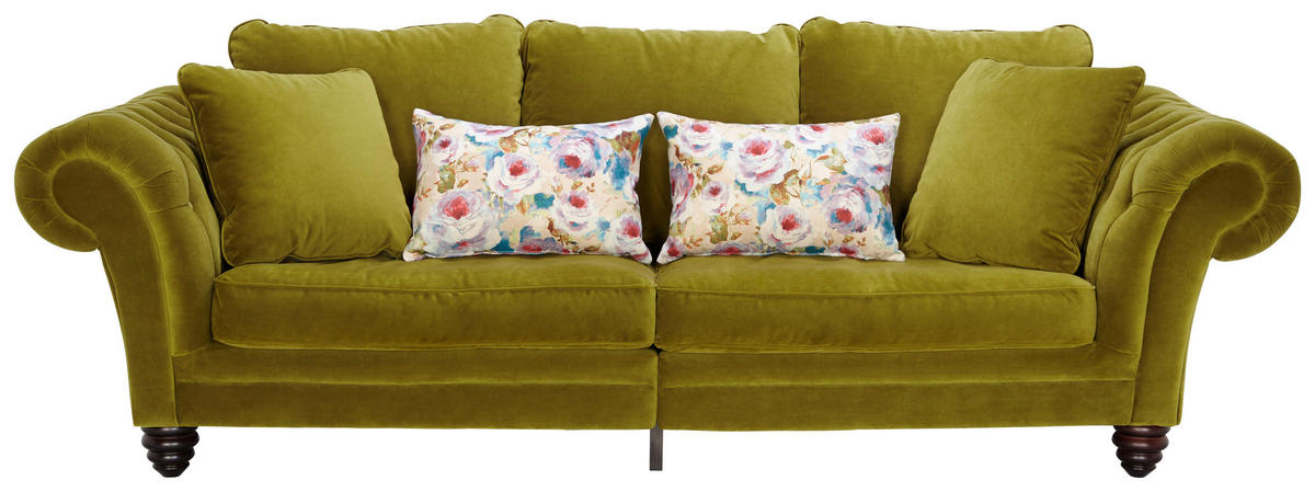 MEGASOFA in Samt Grün  - Dunkelbraun/Grün, Design, Holz/Textil (273/85/110cm) - Ambia Home