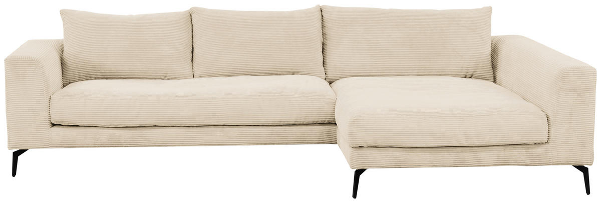 ECKSOFA Creme Cord  - Creme/Schwarz, Design, Textil/Metall (313/172cm) - Livetastic