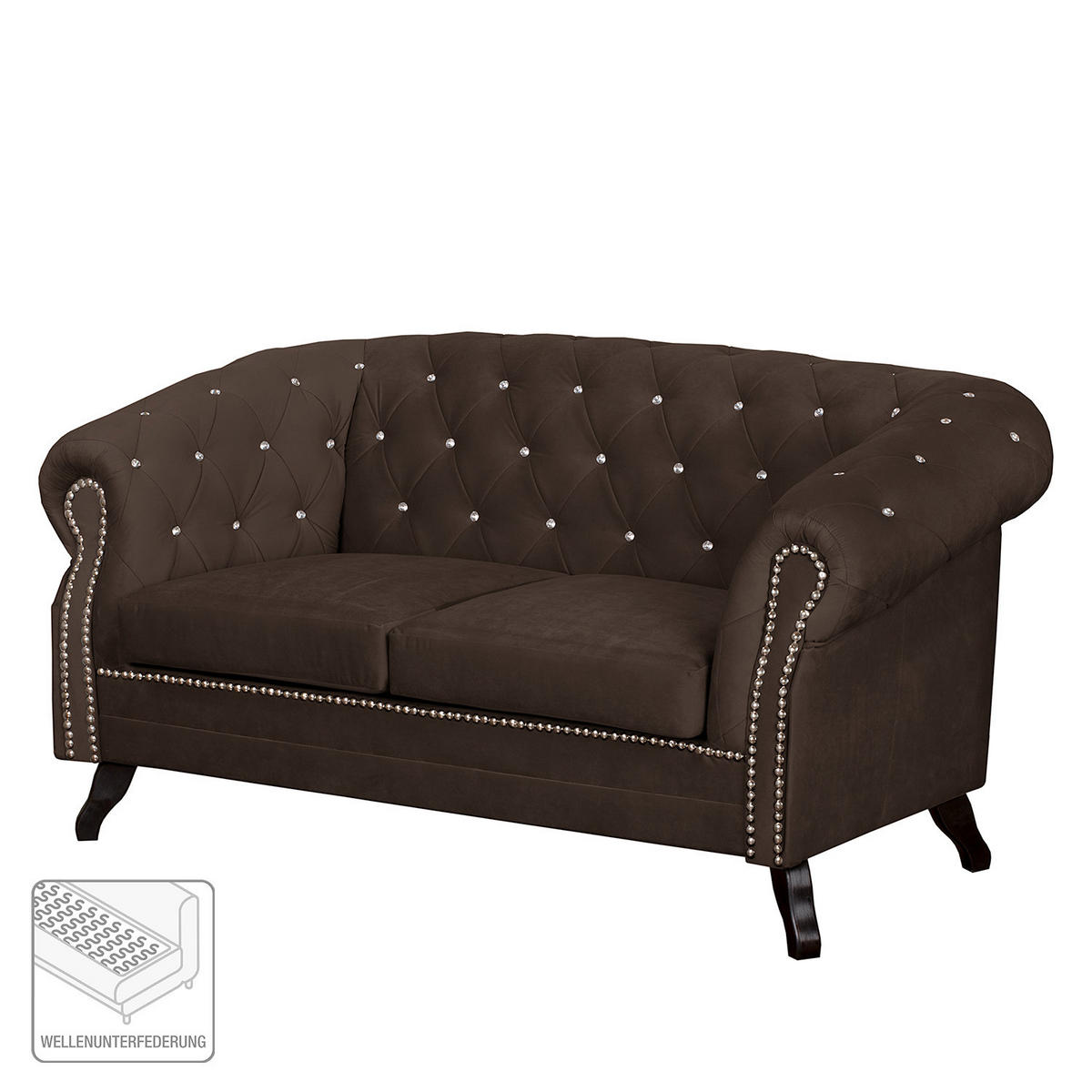 2-SITZER-SOFA GLASGOW in Velours Braun  - Braun, Design, Holz/Textil (160/82/90cm) - P & B