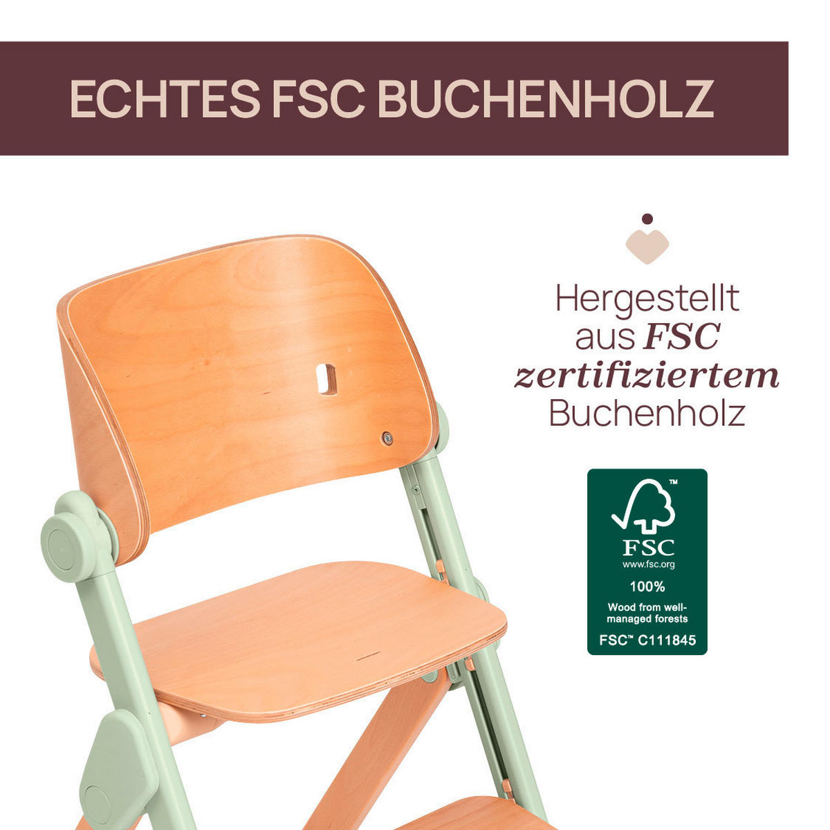 HOCHSTUHL Meraviglia Buchefarben, Olivgrün Olive/Buche  - Buchefarben/Olivgrün, Basics, Holz/Kunststoff (44/63-83/55cm) - Chicco