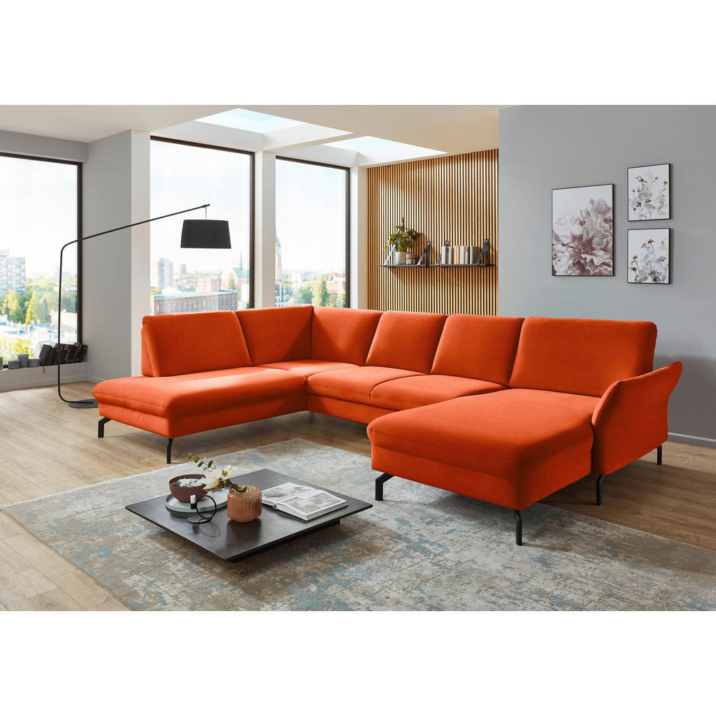 Thumbnail - Beldomo System Wohnlandschaft, Orange, Textil, 5-Sitzer, U-Form, 335x220 cm, Goldenes M, Stoffauswahl, Sitzqualitäten, s...