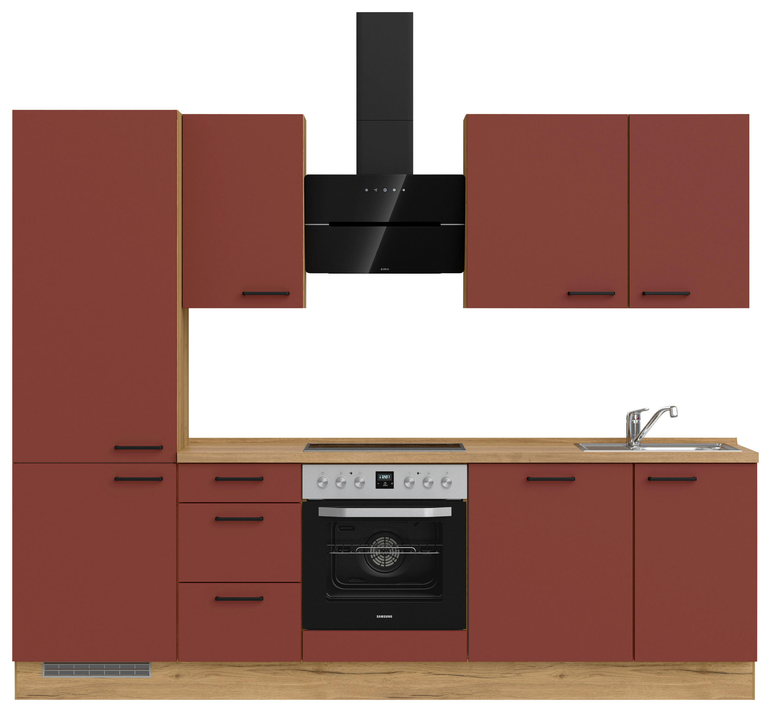 KÜCHENLEERBLOCK 270 cm   in Rot, Eichefarben  - Eichefarben/Rot, MODERN, Holzwerkstoff/Metall (270cm) - Nobilia