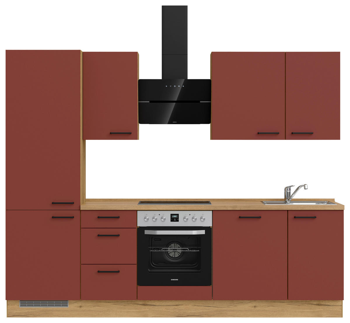 KÜCHENLEERBLOCK 270 cm   in Rot, Eichefarben  - Eichefarben/Rot, MODERN, Holzwerkstoff/Metall (270cm) - Nobilia