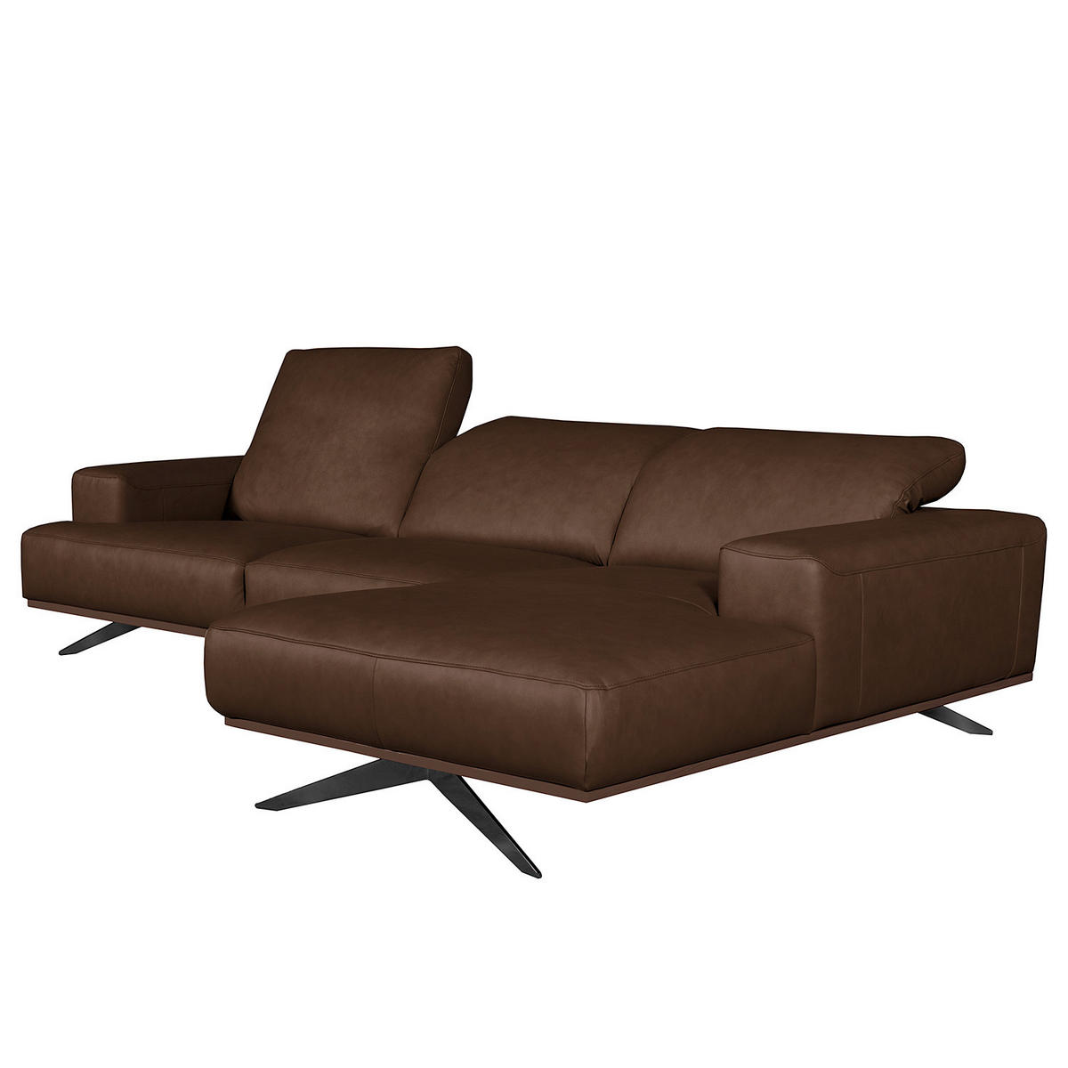 ECKSOFA  in Echtleder Dunkelbraun   - Dunkelbraun/Schwarz, Design, Leder/Metall (295cm) - Livetastic