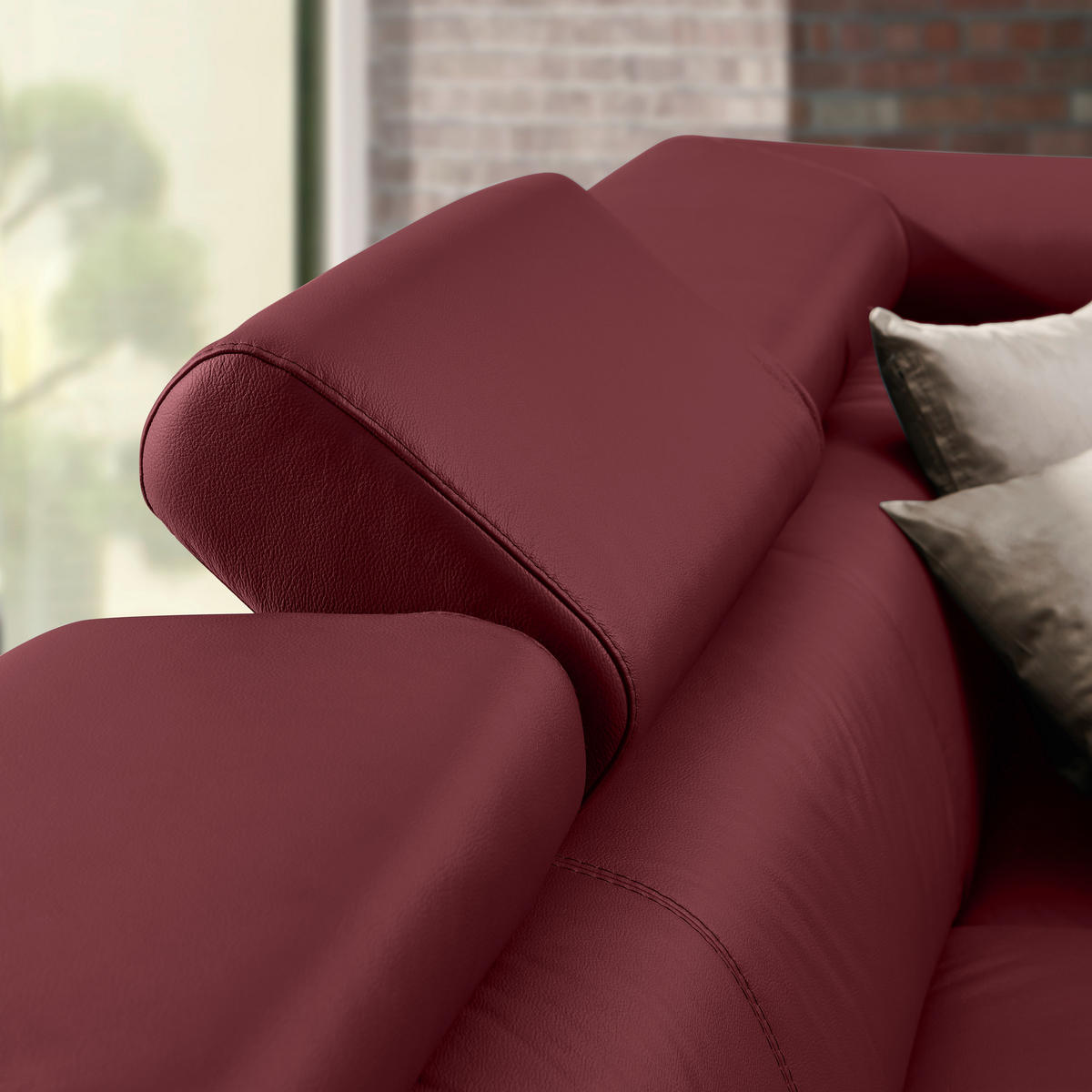 Ecksofa inkl. Funktion Bordeaux Kombination Echtleder/Lederlook Lederlook  - Chromfarben/Bordeaux, Design, Leder/Textil (212/256cm) - Stylife