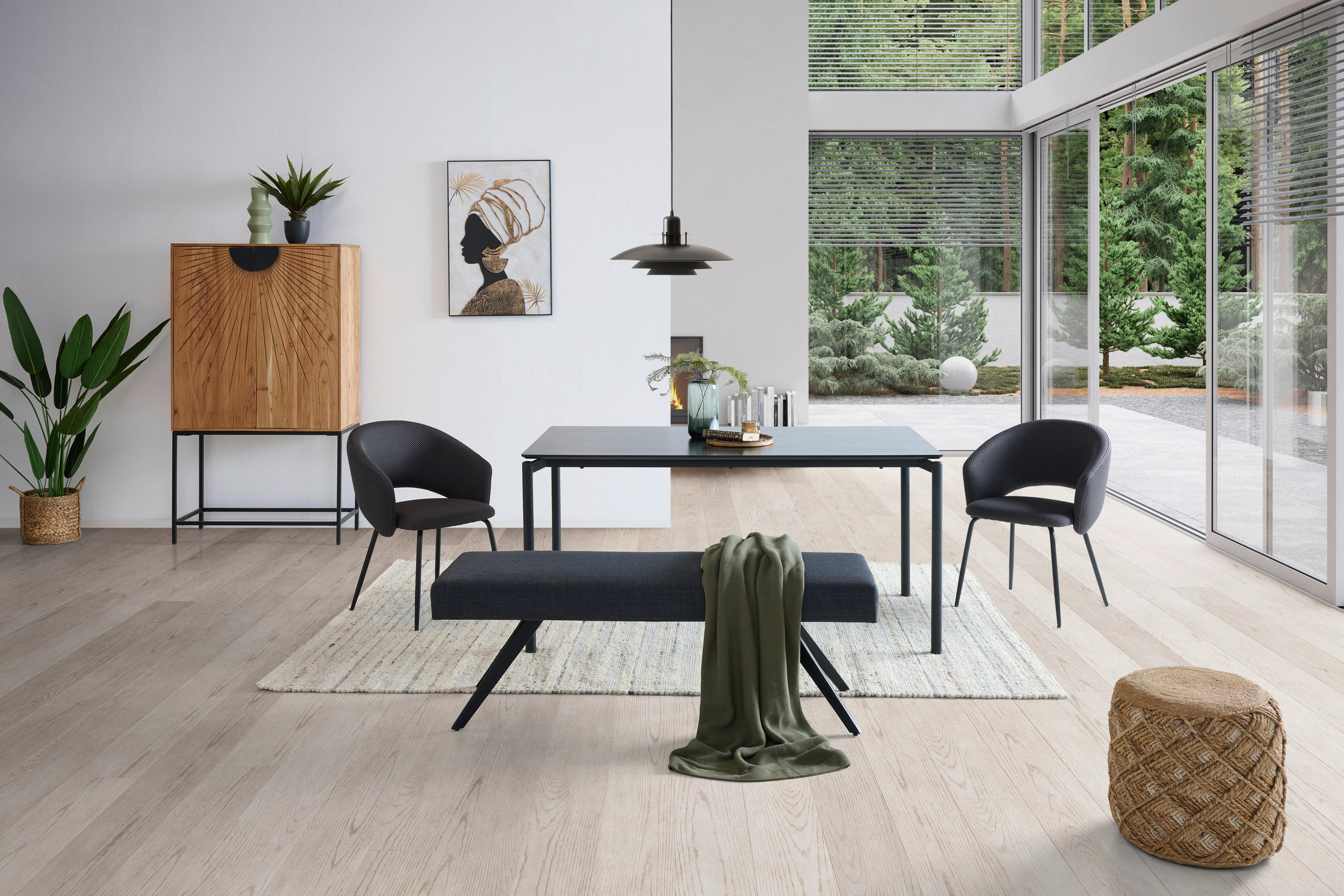 SITZBANK in Metall, Textil Dunkelgrau  - Dunkelgrau/Schwarz, KONVENTIONELL, Textil/Metall (140/49/47cm) - MID.YOU