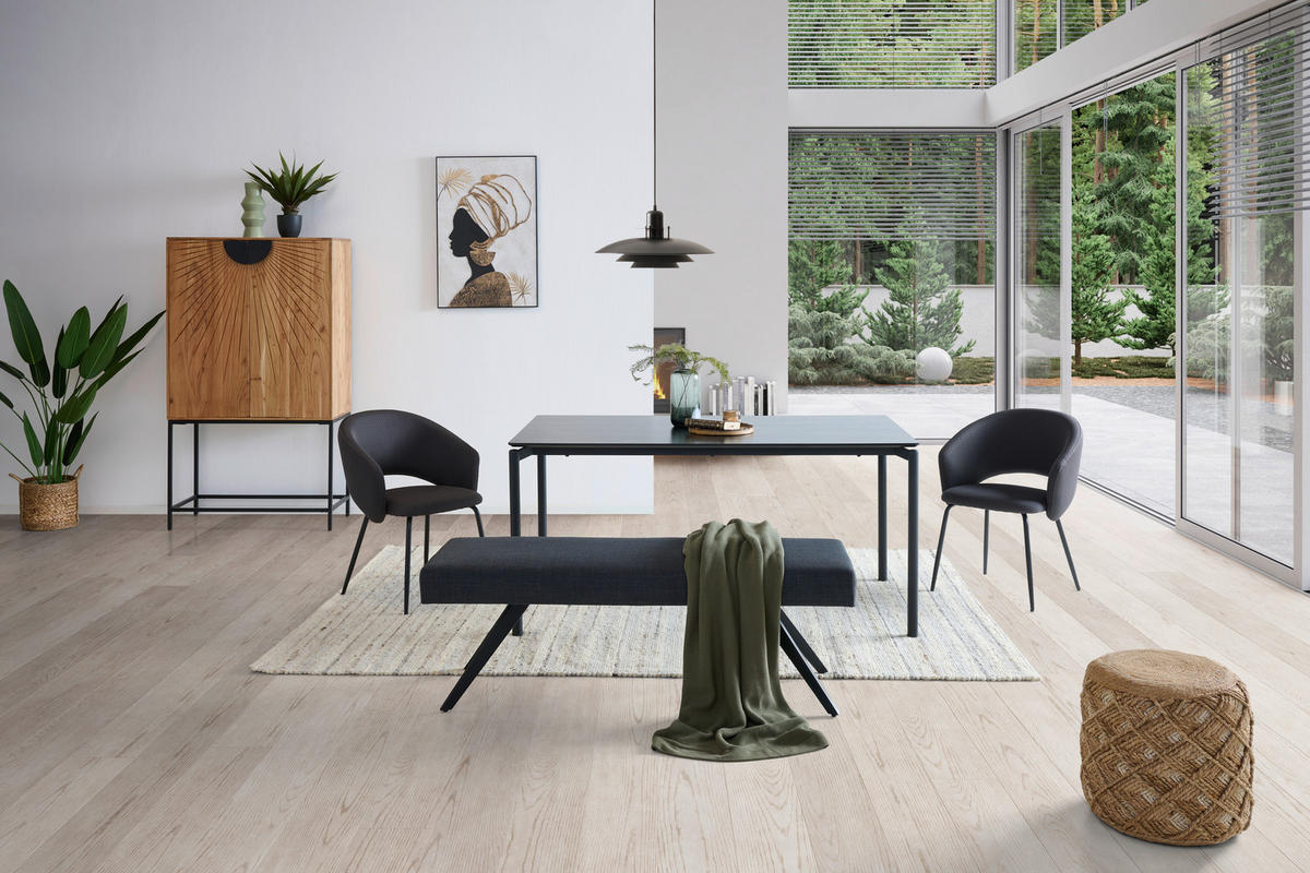 SITZBANK 140/49/47 cm Leinenoptik Dunkelgrau  - Dunkelgrau/Schwarz, KONVENTIONELL, Textil/Metall (140/49/47cm) - MID.YOU