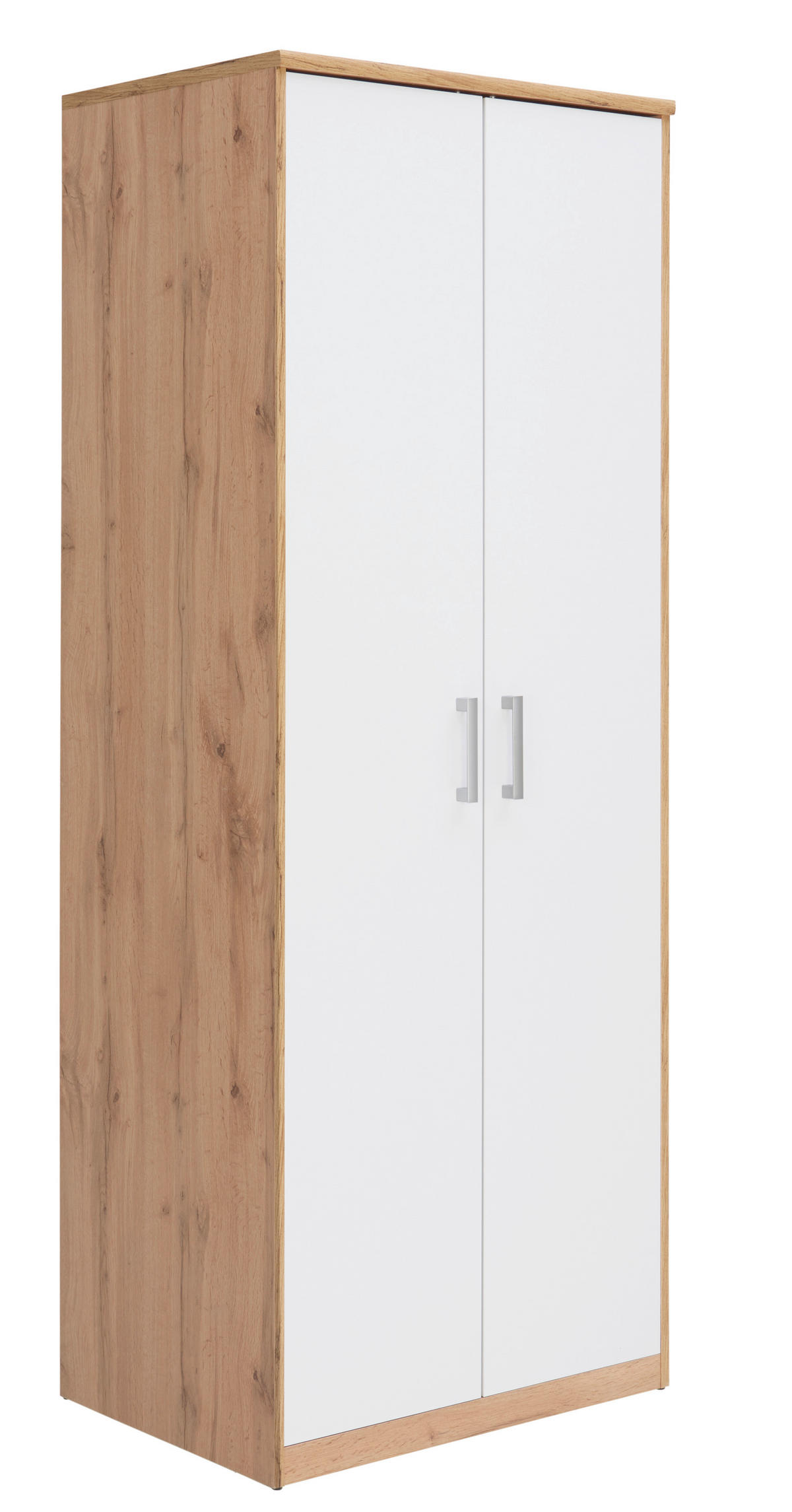 DREHTÜRENSCHRANK 72/194/54 cm,  in Weiß, Eiche Wotan, 2-türig  - Silberfarben/Eiche Wotan, Basics, Holzwerkstoff/Kunststoff (72/194/54cm) - Xora