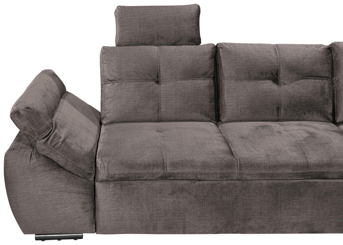 ECKSOFA in Mikrovelours Graubraun  - Graubraun/Schwarz, Konventionell, Kunststoff/Textil (265/217cm) - Carryhome