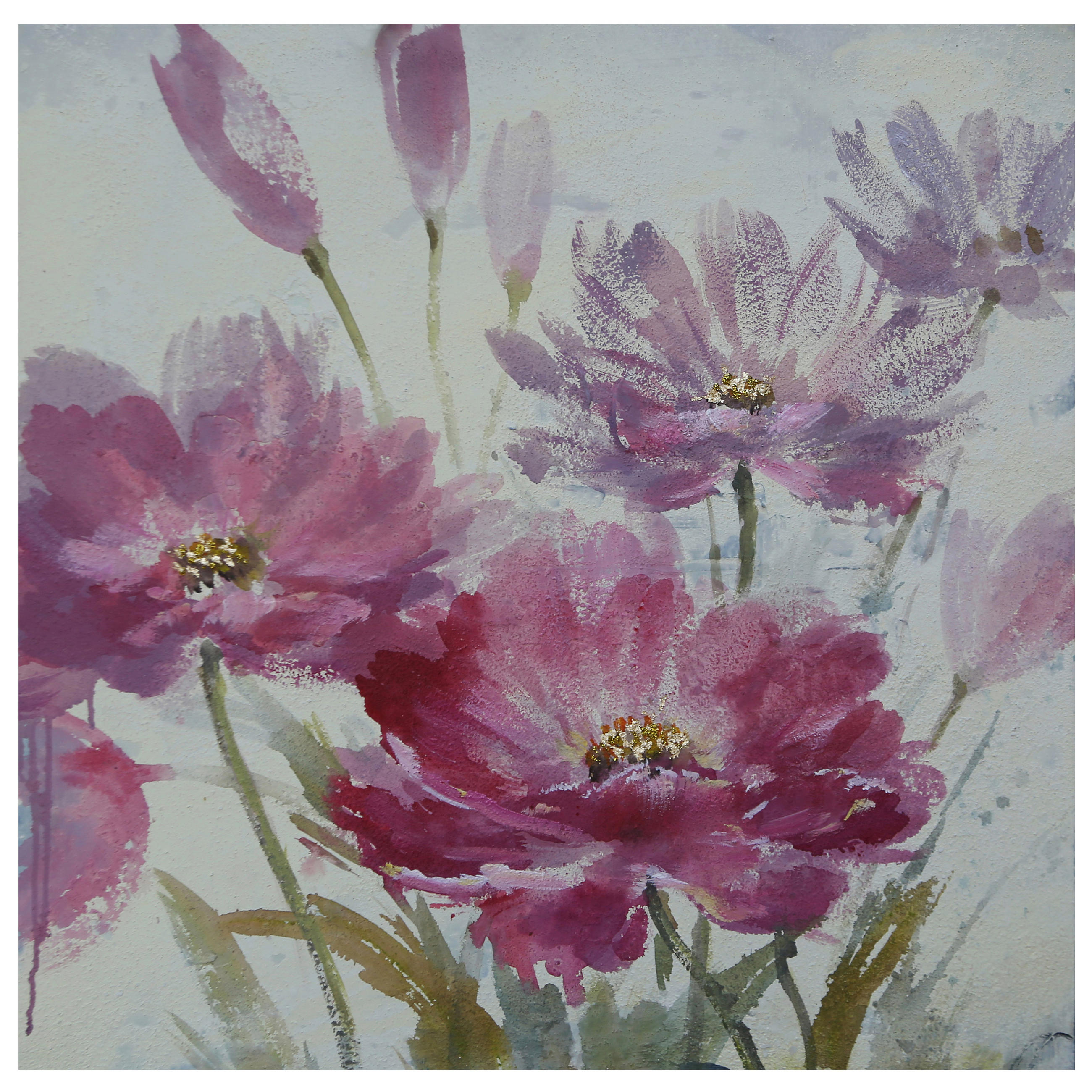 ÖLGEMÄLDE Blumen 85/85 cm  - Pink/Lila, KONVENTIONELL, Holz/Textil (85/85cm) - Monee